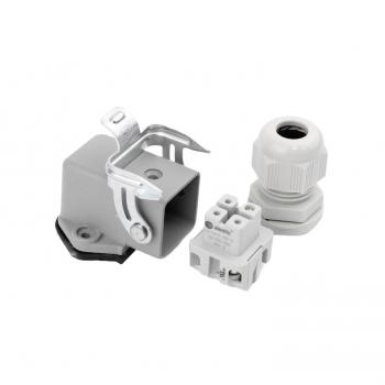 Preview: Industriesteckverbinder - Sockelgehäuse gewinkelt mit offenem Boden + Buchse 4 Polig 10A - Metall